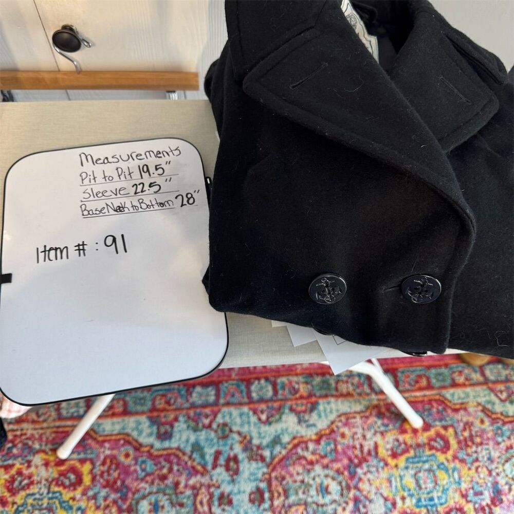 Defense Logistics Agency Quarterdeck Black Wool Pea Coat 12R 8410-01-233-8822 - Picture 4 of 5